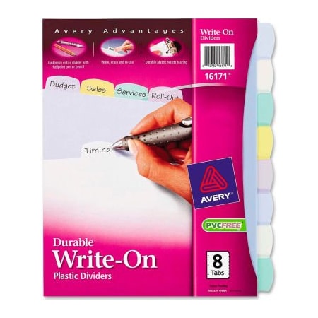 Avery Dennison Avery Translucent Durable Write-on Divider, 8.5"x11", 8 Tabs, Clear/Multicolor 16171